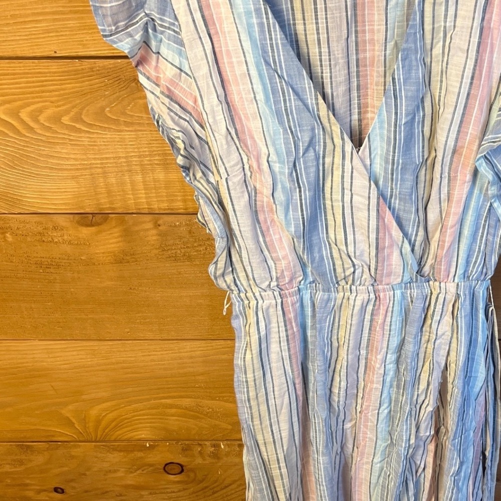 Caslon Women's Variegated Striped Maxi Dress‎ Pastel Blue Pink Yellow Small Tie